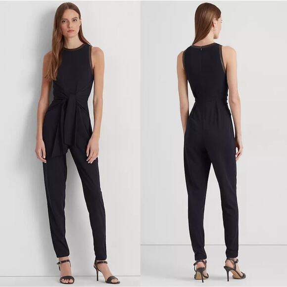 Ralph Lauren Flattering Tie Waist Jersey Knit Sleeveless Jumpsuit Navy sz 3X NWT - Picture 1 of 12